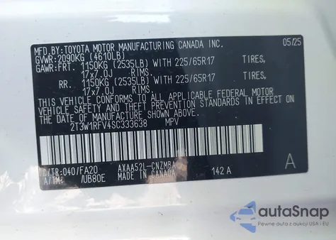 2025 Toyota Rav4 Xle from USA, damaged, VIN 2T3W1RFV4SC333638